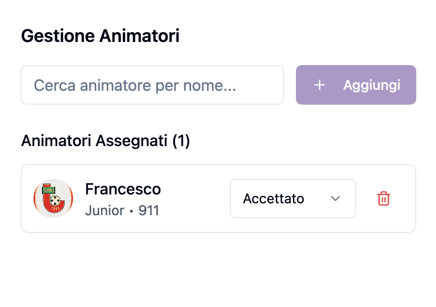 Gestione team animatori e turni