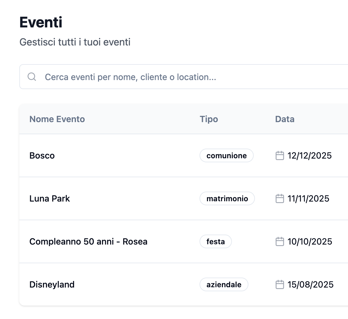 Gestione eventi con timeline e assegnazioni